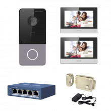 Videointerfon IP Hikvision o familie, 2 monitoare 7 inch, kit complet