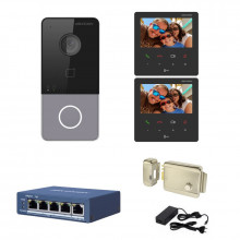 Videointerfon IP Hikvision pentru o familie, 2 monitoare 4.3 inch, kit complet