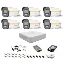 Sistem camere supraveghere cu lumina alba Color VU Hikvision, 5MP, 6 camere , WL 40m, color noaptea