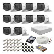Kit supraveghere complet Hikvision, 2MP, 10 camere audio-video, IR 30m