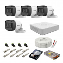 Kit supraveghere complet audio-video Hikvision, 2MP, 4 camere, IR 30m