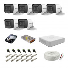 Kit supraveghere complet audio-video Hikvision, 2MP, 6 camere, IR 30m