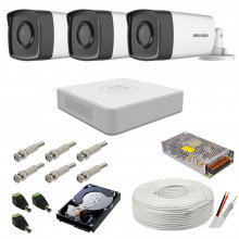Sistem de supraveghere complet Hikvision, 2MP, 3 camere, IR 80m