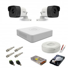 Kit supraveghere complet audio-video Hikvision, 5MP, 2 camere , IR 20m