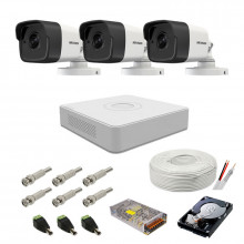 Kit supraveghere complet audio-video Hikvision, 5MP, 3 camere , IR 20m