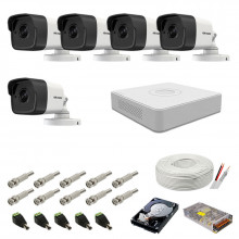 Kit supraveghere complet audio-video Hikvision, 5MP, 5 camere , IR 20m