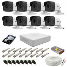Kit supraveghere complet audio-video Hikvision, 5MP, 8 camere , IR 20m