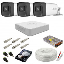 Kit supraveghere complet Hikvision, 5MP, 3 camere , IR 80m
