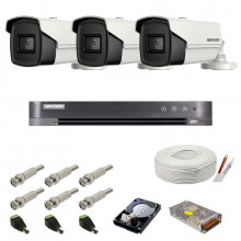  Sistem de supraveghere complet Hikvision, 8MP, 3 camere , IR 60m