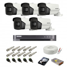  Sistem de supraveghere complet Hikvision, 8MP, 5 camere , IR 60m 