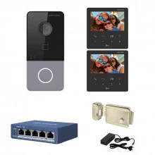 Videointerfon IP Hikvision pentru o familie, 2 monitoare 4.3 inch, kit complet Videointerfon IP Hikvision pentru o familie, 2 monitoare 4.3 inch, kit complet