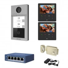 Videointerfon IP Hikvision 2 familii, 2 monitoare 4.3 inch, kit complet Videointerfon IP Hikvision 2 familii, 2 monitoare 4.3 inch, kit complet