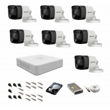 Kit supraveghere complet Hikvision, 2MP, 7 camere audio-video, IR 30m Kit supraveghere complet Hikvision, 2MP, 7 camere audio-video, IR 30m