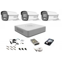 Sistem camere supraveghere cu lumina alba Color VU Hikvision, 5MP, 3 camere, WL 40m, color noaptea Sistem camere supraveghere cu lumina alba Color VU Hikvision, 5MP, 3 camere, WL 40m, color noaptea