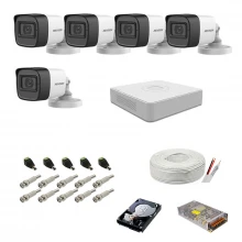 Kit supraveghere complet audio-video Hikvision, 2MP, 5 camere, IR 30m Kit supraveghere complet audio-video Hikvision, 2MP, 5 camere, IR 30m