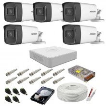 Sistem de supraveghere complet Hikvision, 5MP, 5 camere , IR 40m Sistem de supraveghere complet Hikvision, 5MP, 5 camere , IR 40m