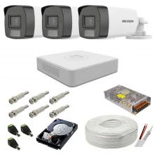 Sistem camere supraveghere audio-video Hikvision 3K Dual Light, 5MP, 3 camere, IR 40m, WL 40m Sistem camere supraveghere audio-video Hikvision 3K Dual Light, 5MP, 3 camere, IR 40m, WL 40m