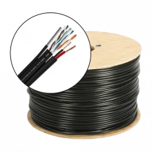 Cablu FTP autoportant cu alimentare 2x1.5, cat 5E, CUPRU 100%, 305m, negru TSY-FTP5E+2x1.50-MESS Cablu FTP autoportant cu alimentare 2x1.5, cat 5E, CUPRU 100%, 305m, negru TSY-FTP5E+2x1.50-MESS