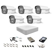 Sistem camere supraveghere cu lumina alba Color VU Hikvision, 5MP, 5 camere , WL 40m, color noaptea Sistem camere supraveghere cu lumina alba Color VU Hikvision, 5MP, 5 camere , WL 40m, color noaptea